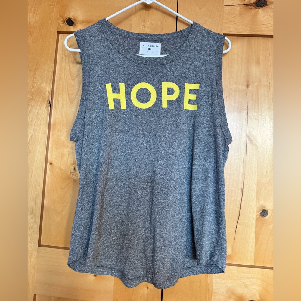 Sol Angeles Gray Muscle Tee with Yellow 'HOPE' Print